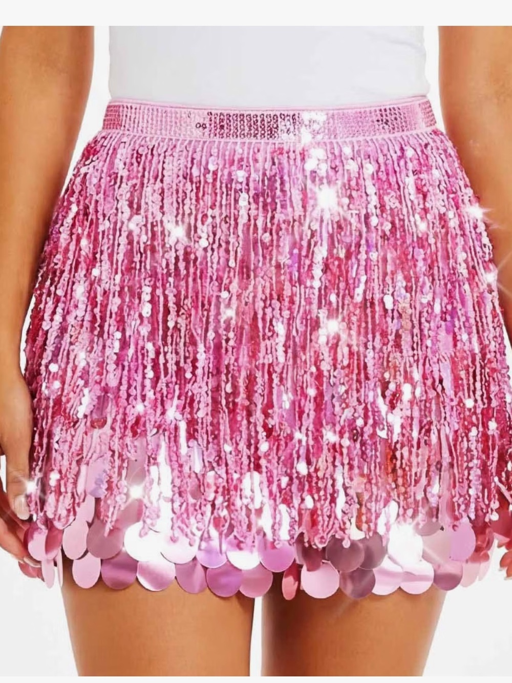 Pink fringe Crystal rhinestone rave club costume skirt wrap sexy cover up dress